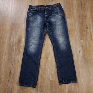 London Jeans Blue Denim Straight Leg Distressed Fadded Style Jeans Women Size 12